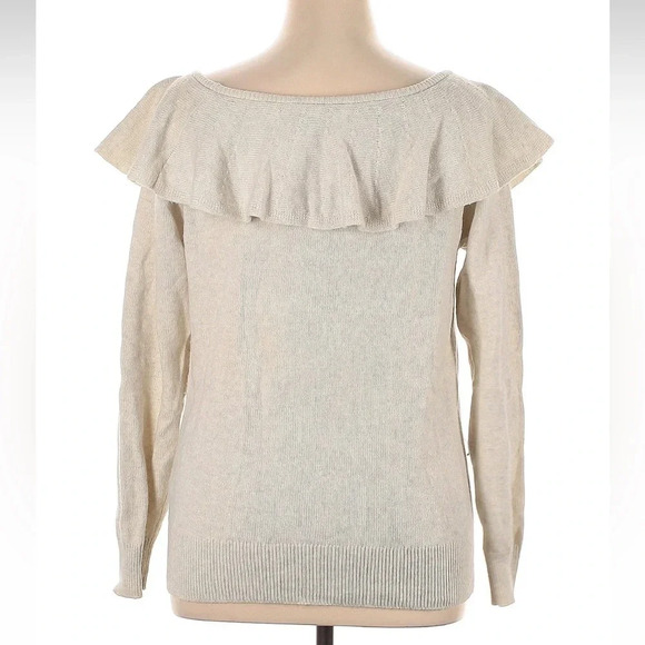 Banana Republic Sweater Ruffle Off The Shoulder Cream Gray Wool Cashmere Size XL - Picture 5 of 9